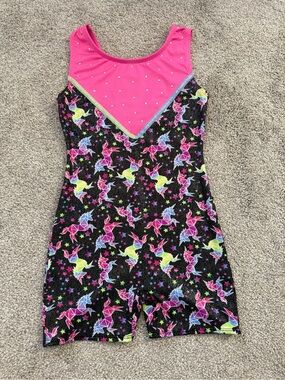 Girls Black & Pink Unicorn Dance Costume Leotard